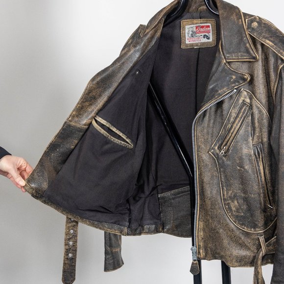 VTG 90’s Indian Motorcycle Patch Brown Leather Rider Jacket Rare - Picture 6 of 9